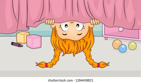 Illustration Of A Kid Girl Looking Under Her Bed