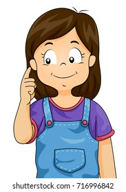 Illustration of Kid Girl Pointing to Her Right Ear