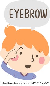 Illustration of a Kid Girl Pointing to and Saying Eyebrow as Part of Naming Body or Face Parts Series