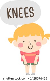 Illustration of a Kid Girl Pointing to and Saying Knees