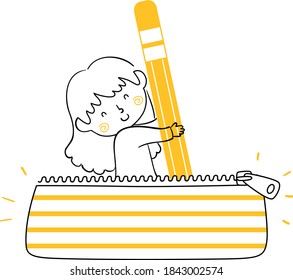 Illustration of a Kid Girl Putting a Pencil In a Pencil Case Pouch Bag