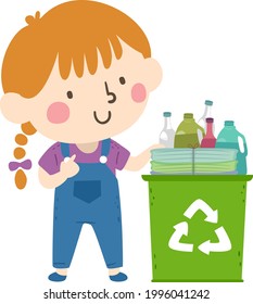 Illustration of a Kid Girl with Recyclables as Class Recycler, a Classroom Job