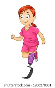 Illustration of a Kid Girl Running and Using a Prosthetic Blade Leg