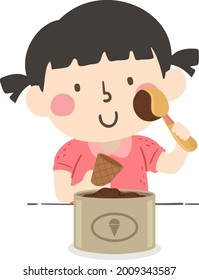 Illustration of a Kid Girl Scooping Ice Cream on Cone