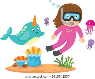 ilustración del vector de submarinismo de niña