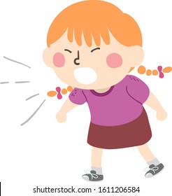 Illustration of a Kid Girl Shouting Very Loud with Full Force, Hands in Knuckles, Voice Out of Control