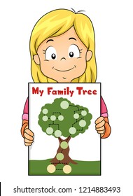 Illustration of a Kid Girl Showing Her Family Tree