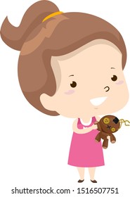 Illustration of a Kid Girl Showing Her Ugly Toy That She Likes. Ugly Adjective Sample