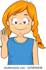 Illustration of a Kid Girl Showing Sign Language Number Four