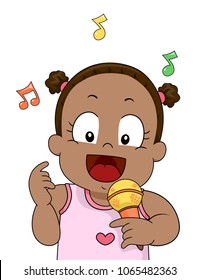 Illustration of a Kid Girl Singing and Holding a Microphone