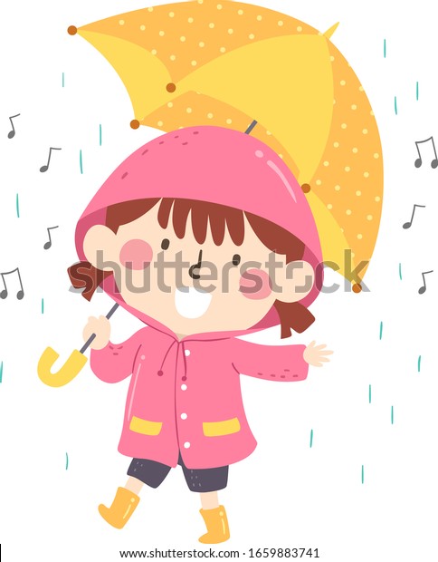 Illustration Kid Girl Singing Rain Under Stock Vector (Royalty Free ...