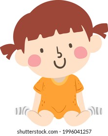 Illustration eines kleinen Mädchens, das in einer W-Sitting-Position sitzt