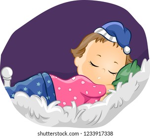 Illustration of a Kid Girl Sleeping on Her Fluffy Bed