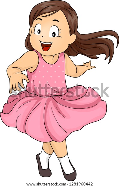 にこにこ笑い くねくねと踊る女の子のイラスト のベクター画像素材