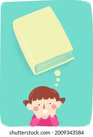 Illustration of a Kid Girl Thinking of a Closed Book