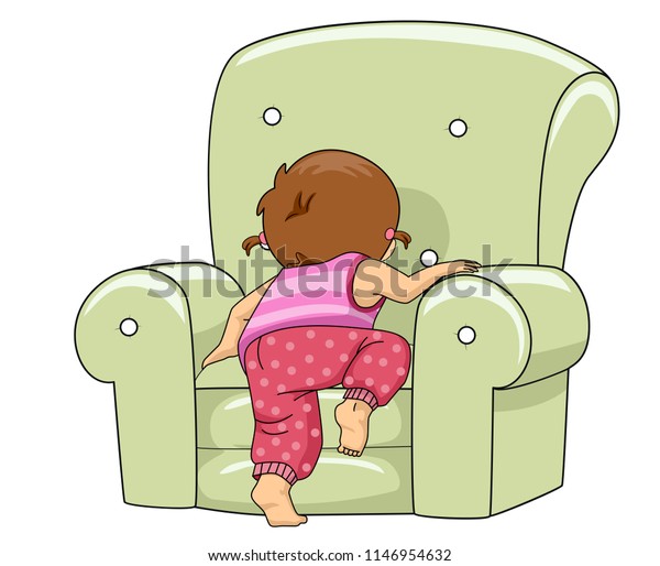 Illustration Kid Girl Toddler Climbing Lounge Stock Vector