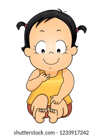 Illustration of a Kid Girl Toddler Counting Fingers and Feet