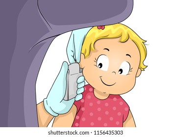 Illustration of a Kid Girl Toddler with Ears Being Pierced for Earrings