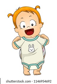 Illustration of a Kid Girl Toddler Picking Her Favorite Onesies with Rabbit Design