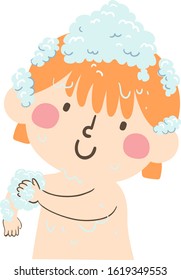 Illustration of a Kid Girl Toddler Scrubbing Her Arm While Taking a Bath