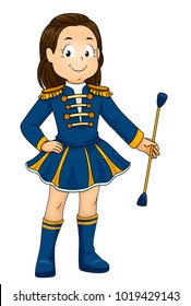 Illustration of a Kid Girl In Uniform Holding a Baton