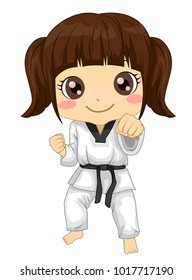 Illustration of a Kid Girl In Uniform and In Taekwondo Pose