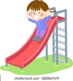 Illustration of a Kid Girl Using the Slides in the Playground