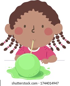 Illustration of a Kid Girl Using Straw and Blowing Air to Make Slime Bubble