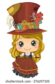 Illustration of a Kid Girl Wearing Cute Steampunk Garments