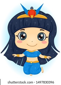 Illustration of a Kid Girl Wearing an Egyptian Goddess Nut Costume Floating in the Air