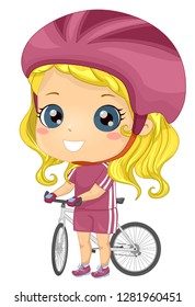 Illustration of a Kid Girl Wearing Helmet and Gloves and Holding a Bicycle