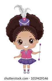 Illustration of a Kid Girl Wearing Majorette Outfit and Holding a Baton