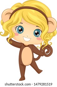 Illustration of a Kid Girl Wearing Monkey Costume