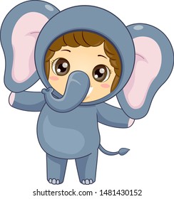 Illustration of a Kid Girl Wearing Safari Costume Elephant