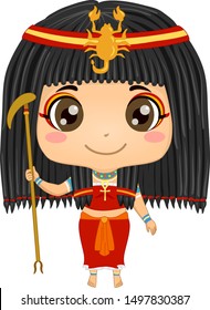 Illustration of a Kid Girl Wearing Serket Costume with Scorpion Headdress