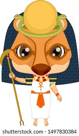 Illustration of a Kid Girl Wearing Tefnut Costume with Mask and Sun Disc