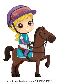 Illustration of a Kid Girl Wearing Uniform and Riding a Horse for a Race