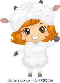 Illustration of a Kid Girl Wearing White Sheep Costume