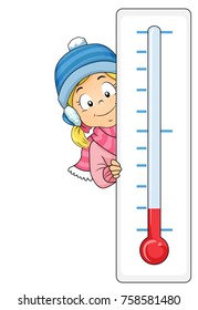 Illustration of a Kid Girl Wearing Winter Clothes and Holding a Thermometer to Show Cold Temperature