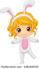 Illustration of a Kid Girl Wearing Woodland Rabbit Costume