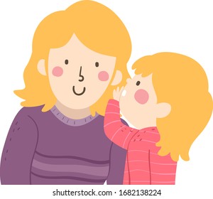 Illustration of a Kid Girl Whispering Something to Her Mother