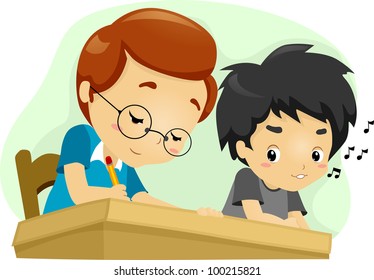 Illustration of a Kid Glancing at His Seatmate's Answer
