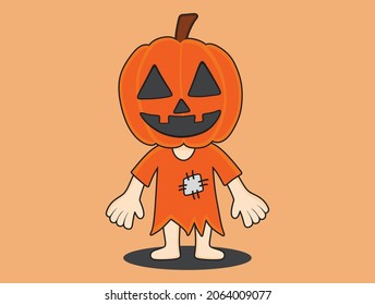 An illustration of a kid with Halloween pumpkin costume