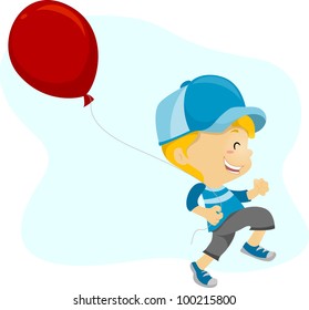 Illustration of a Kid Happily Holding a Balloon