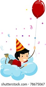 Ilustración de un niño sosteniendo un globo