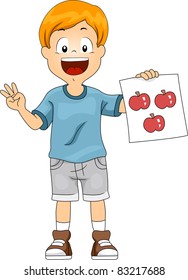 Illustration of a Kid Holding a Flashcard