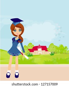  Illustration of a Kid Holding Her Diploma