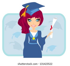 Illustration of a Kid Holding Her Diploma