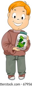 Illustration Of A Kid Holding A Jar Filled With Money