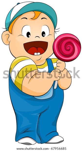 Illustration Kid Holding Large Lollipop Stock Vector (Royalty Free ...